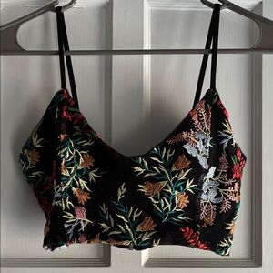 Urban Outfitters Floral Embroidered Black Crop Top